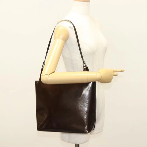 GUCCI Shoulder Bag Enamel Brown Silver - Picture 1 of 16
